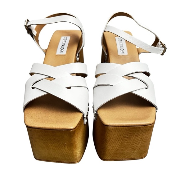 Steve Madden Caileen White Leather Y2K Chunky Platform Block Heel Sandals - Picture 2 of 11